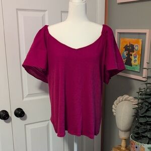 Ava & Viv Flowy Short Sleeve Magenta Top NWT